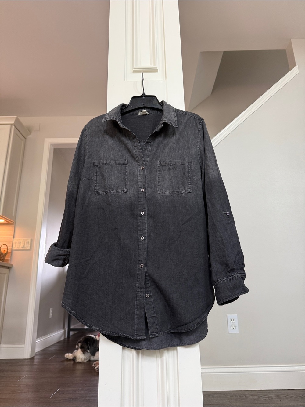 Tribal Jeans Ladies Lightly Washed/Distressed Black Lightweight Button Up M - Picture 2 of 9